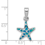 Sterling Silver Rhodium Created Blue Opal Starfish Pendant
