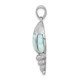 Sterling Silver Rhodium-plated Polished and Antiqued Larimar Shell Pendant