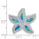 Sterling Silver Rhodium-plated Created Blue Opal Starfish Slide