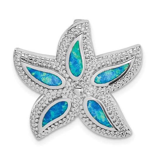 Sterling Silver Rhodium-plated Created Blue Opal Starfish Slide