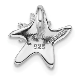 Sterling Silver Rhodium-plated Textured Starfish Chain Slide Pendant