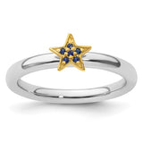 Sterling Silver Stackable Expression Gold-Plated Gemstone Star Rings