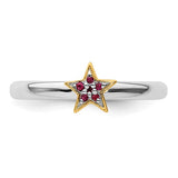 Sterling Silver Stackable Expression Gold-Plated Gemstone Star Rings