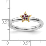 Sterling Silver Stackable Expression Gold-Plated Gemstone Star Rings