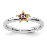 Sterling Silver Stackable Expression Gold-Plated Gemstone Star Rings