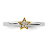 Sterling Silver Stackable Expression Gold-Plated Gemstone Star Rings