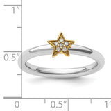 Sterling Silver Stackable Expression Gold-Plated Gemstone Star Rings