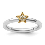 Sterling Silver Stackable Expression Gold-Plated Gemstone Star Rings