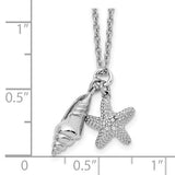 White Ice Sterling Silver Rhodium-plated 18 Inch Diamond Shell and Starfish Necklace with 2 Inch Extender