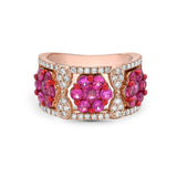 14KR 11MM BAND WITH 52 DIAMONDS 0.42CT, 21 RUBIES 1.99CT WITH RED RHODIUM