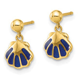 14k Madi K Polished Blue Enameled Shell Post Dangle Earrings
