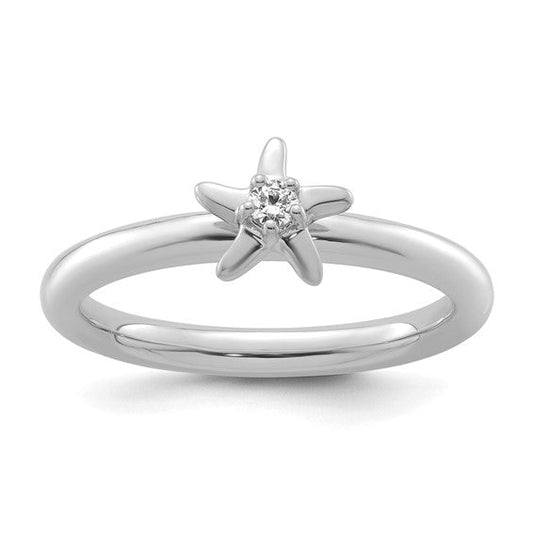 14k White Gold Stackable Expressions Diamond Starfish Ring