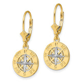 14K with Rhodium Mini Nautical Compass Leverback Earrings