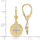 14K with Rhodium Mini Nautical Compass Leverback Earrings