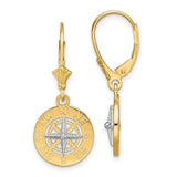 14K with Rhodium Mini Nautical Compass Leverback Earrings