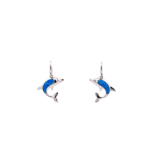 Blue Opal Dolphin Silver Earrings