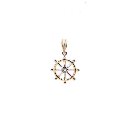 18k Nautical Charm Ships Wheel Pendant