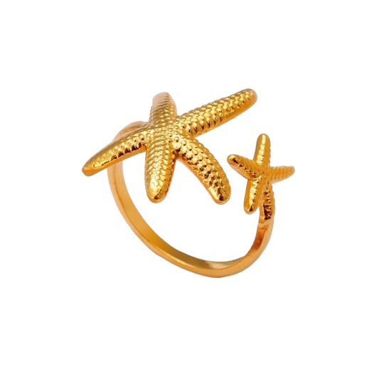 Textured Double Starfish Open Ring
