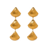 Triple Textured Seashell Drop Earrings