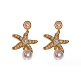 Starfish Water Drop Shaped Faux Pearl Earrings