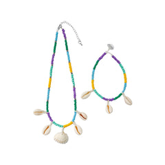 Beach Style Multicolor Beads Shells Necklace, Anklet Set