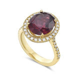 14K RING 12X10MM OVAL GARNET 6.10CT & 42 DIAMONDS 0.42CT