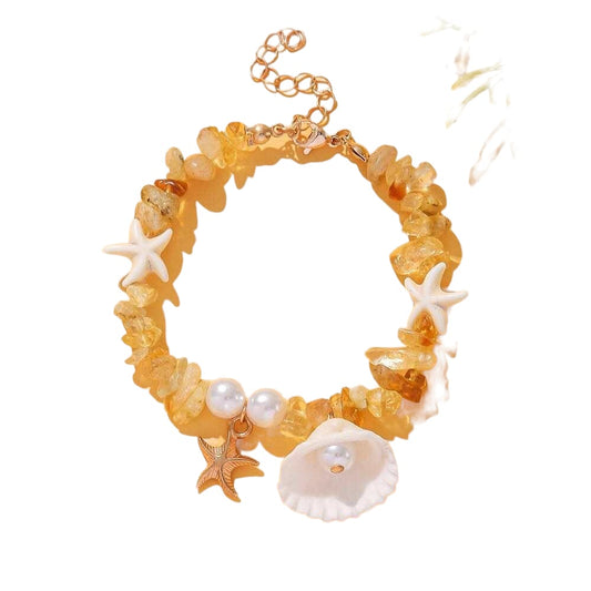 Bohemian Ethnic Style Gravel Starfish Shell Imitation Pearl Beaded Bracelet
