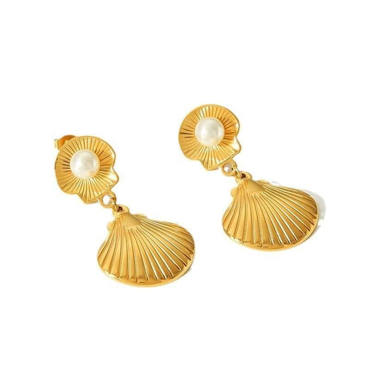 Pearl and Shell Shape Drop Earrings