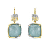 14KY 90 DIAMOND 0.56CT 2 AMAZONITE DOUBLET 2 CRYSTAL CUSHION SHAPE EARRINGS