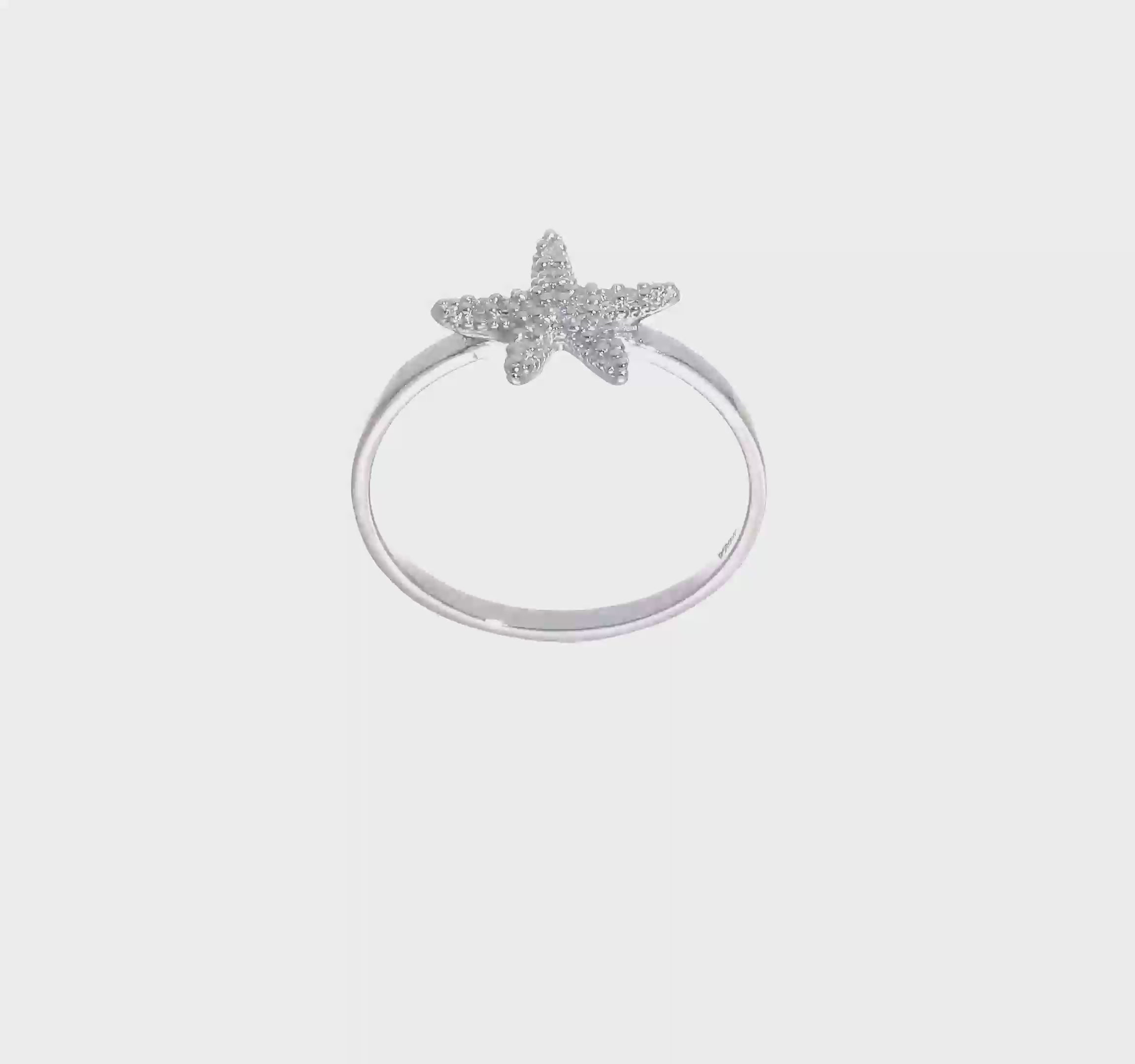 Sterling Silver Rhodium-plated Polished CZ Starfish Ring
