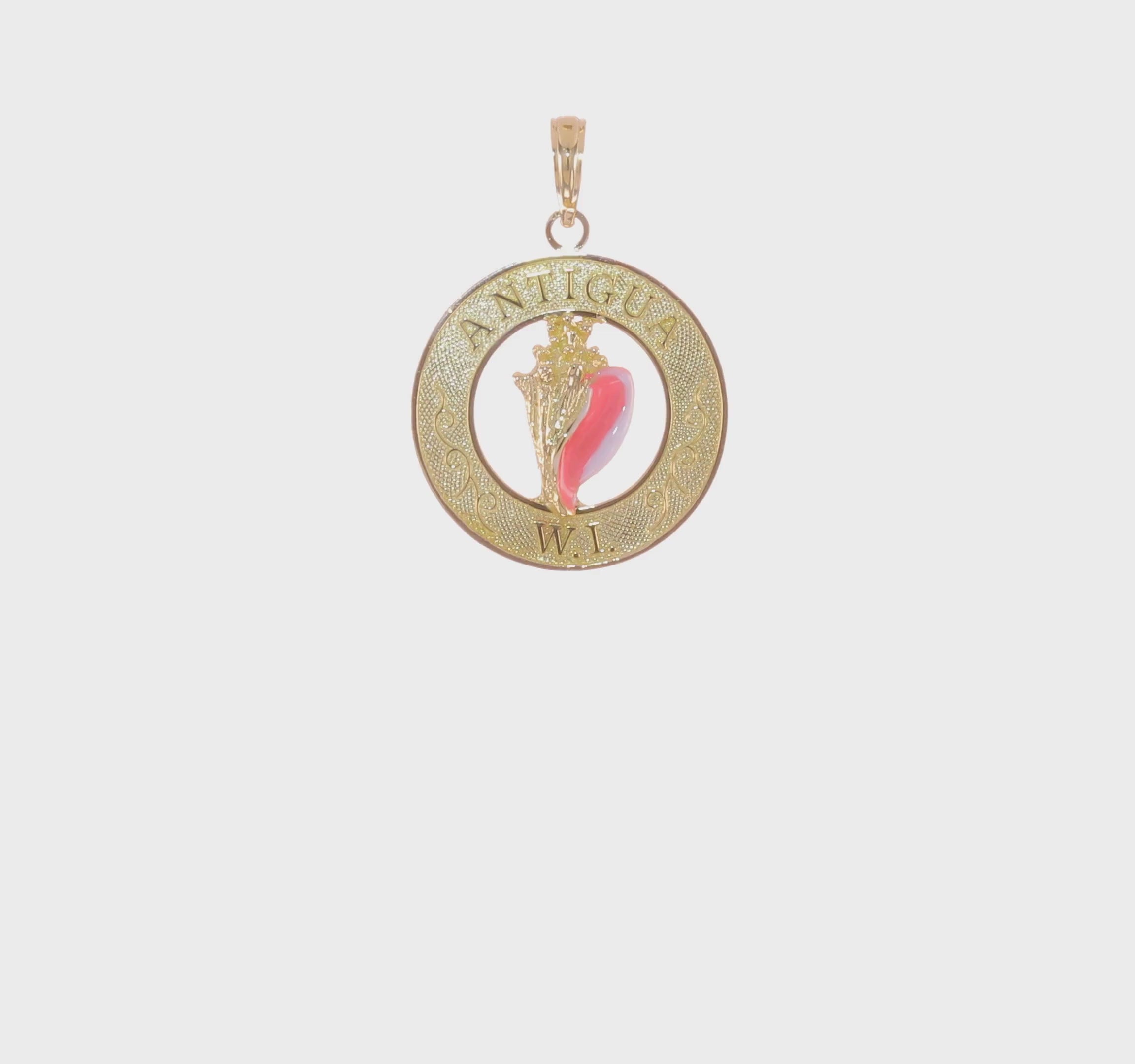 14K ANTIGUA, WI Circle with Enamel Conch Shell Charm