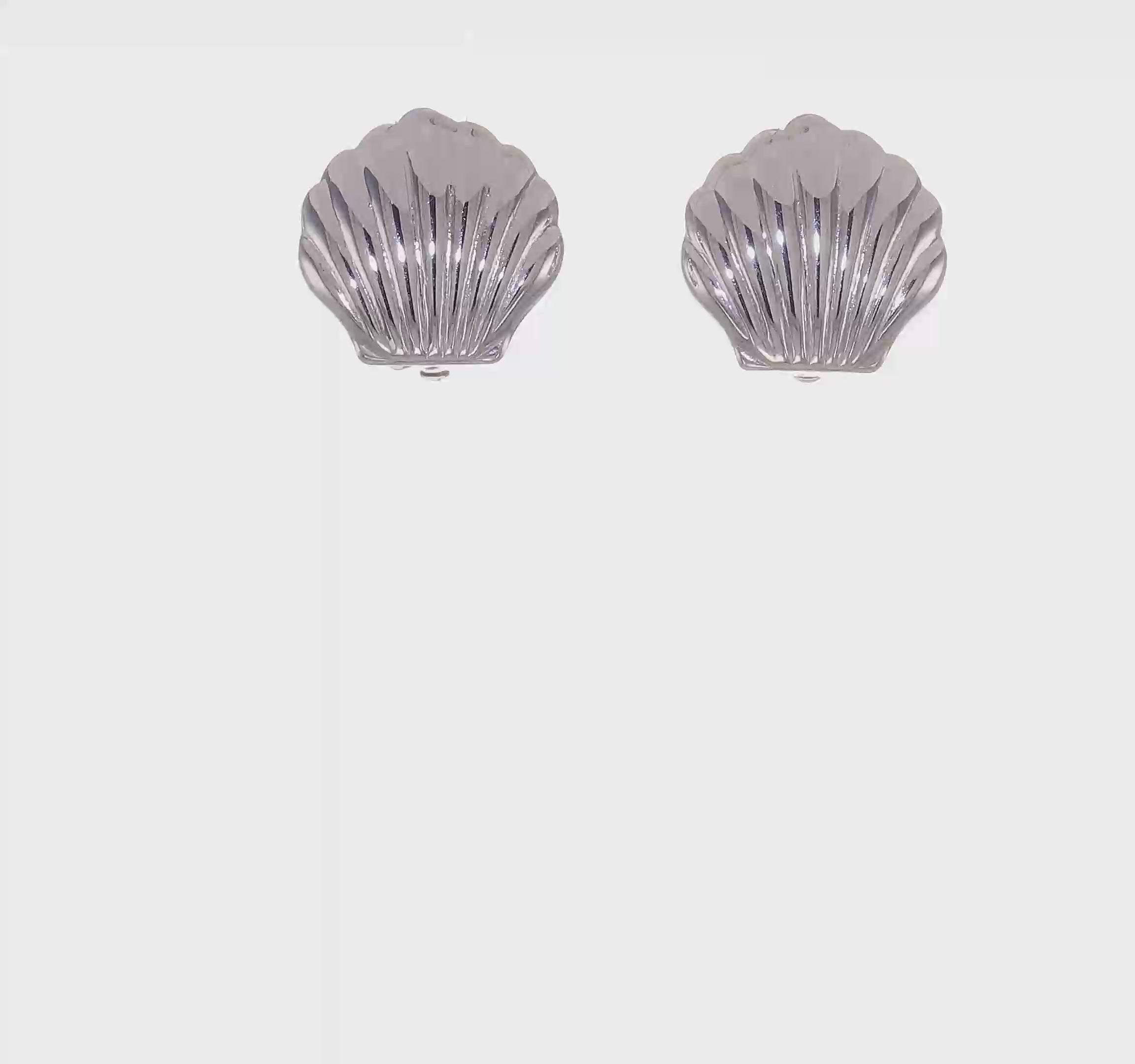 Sterling Silver Rhodium-plated Polished Non-Pierced Shell Earrings