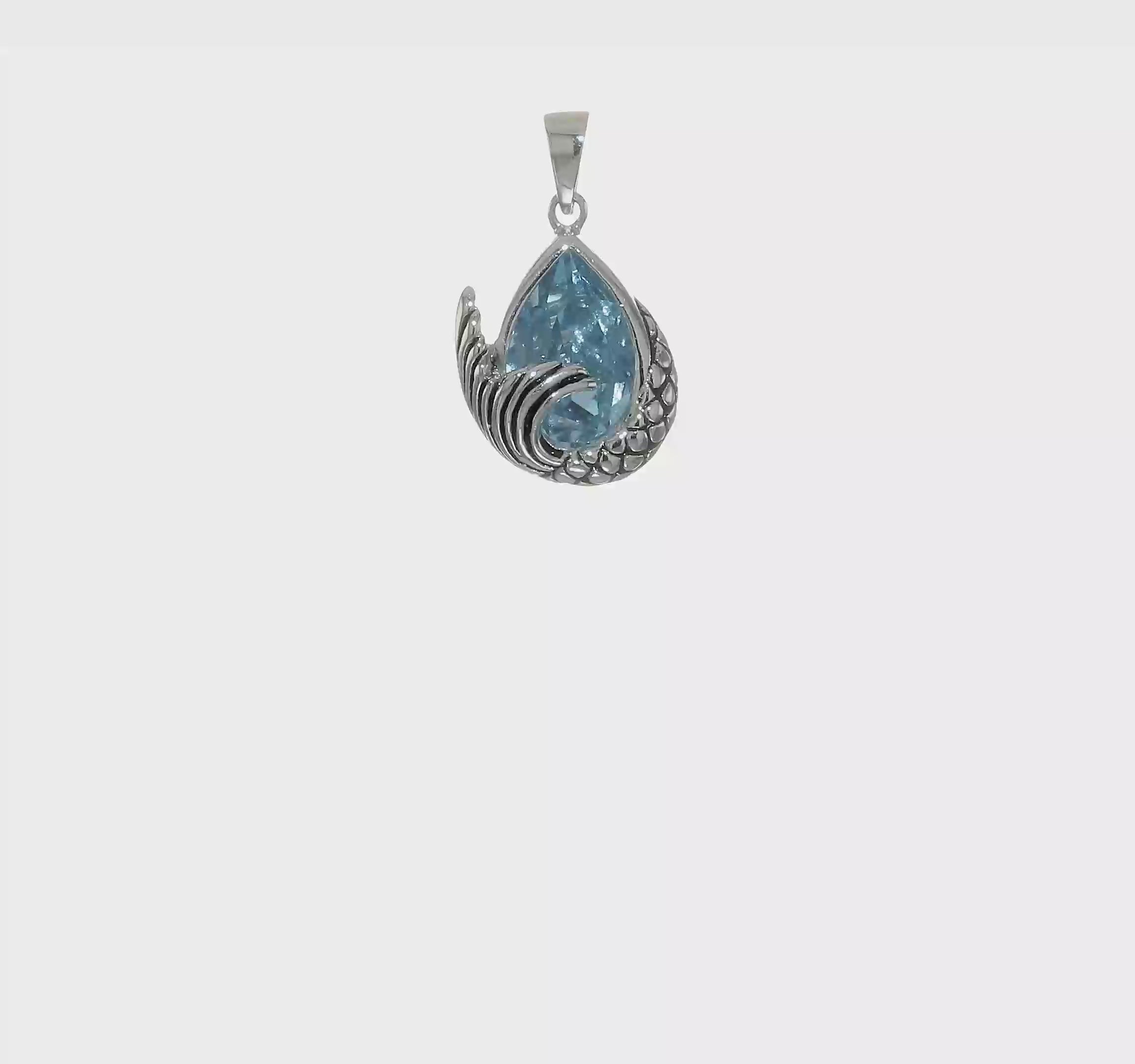 Sterling Silver Rhodium-Plated Polished and Antiqued Crystal Mermaid Tail Pendant