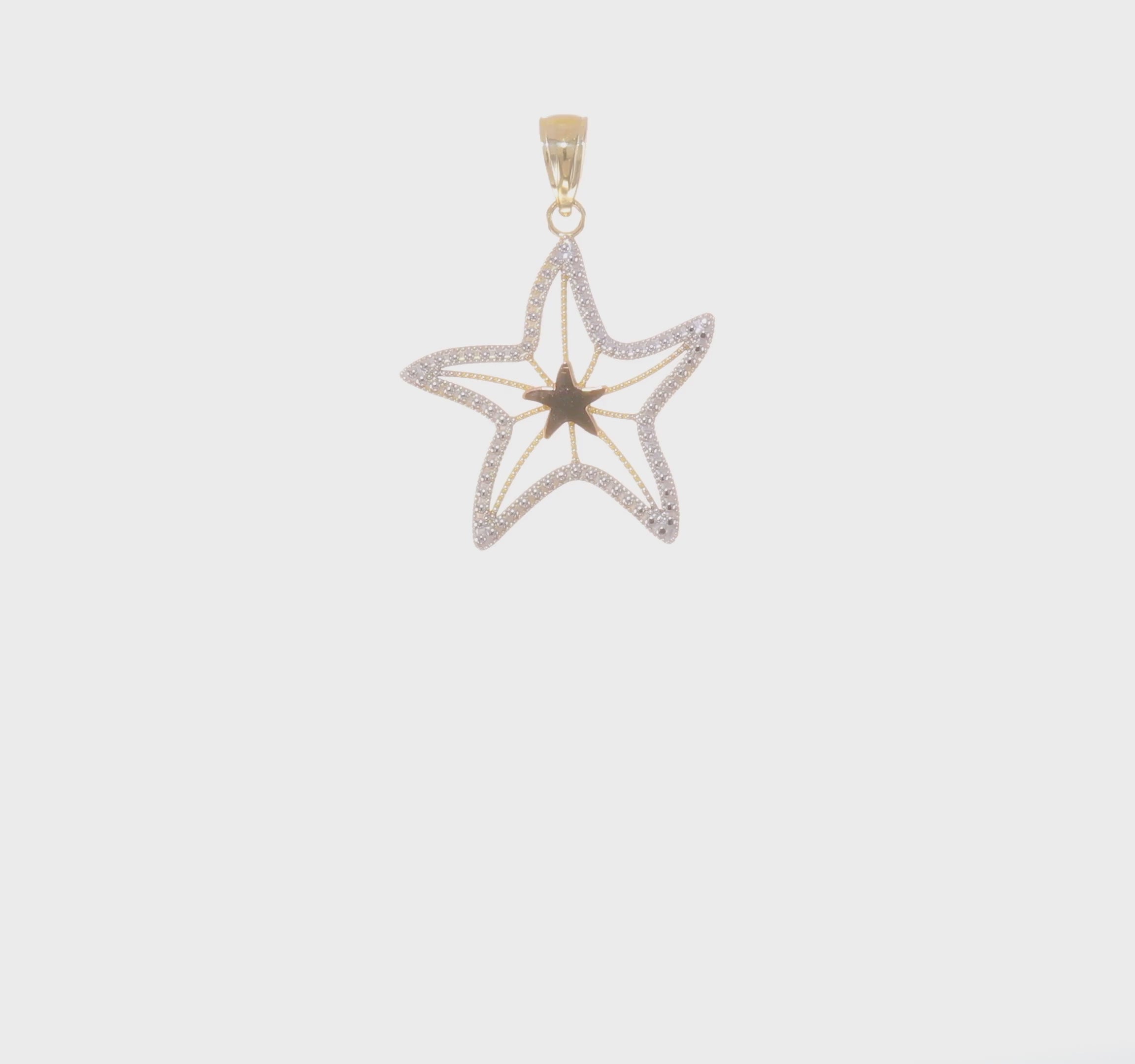 14K Two-Tone with White Rhodium Cut-Out Small Starfish Charm Pendant