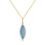 14K 22X9MM MARQUISE SHAPE BLUE TOPAZ  PENDANT WITH 42 DIAMONDS 0.18CT ON 18 INCHES CABLE CHAIN