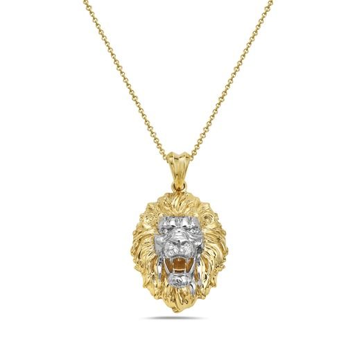 14K 22X18MM LIONS HEAD PENDANT WITH 8 DIAMONDS 0.04CT ON 18 INCHES CABLE CHAIN