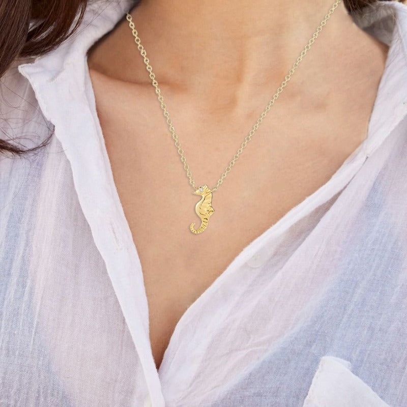 14K Diamond Seahorse Necklace