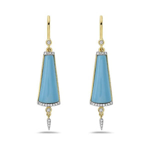 14K 2 RECON TURQUOISE DROP EARRINGS WITH 36 DIAMONDS 0.16CT, 24MMX13MM