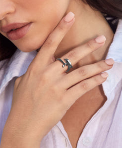 14K Black Rhodium Dolphin Ring