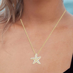 Two-toned 14K Starfish Pendant On 18 Inches Cable Chain