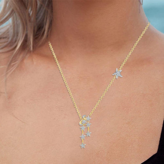 14K Multi Starfish Drop Necklace With 97 Diamonds 0.33CT