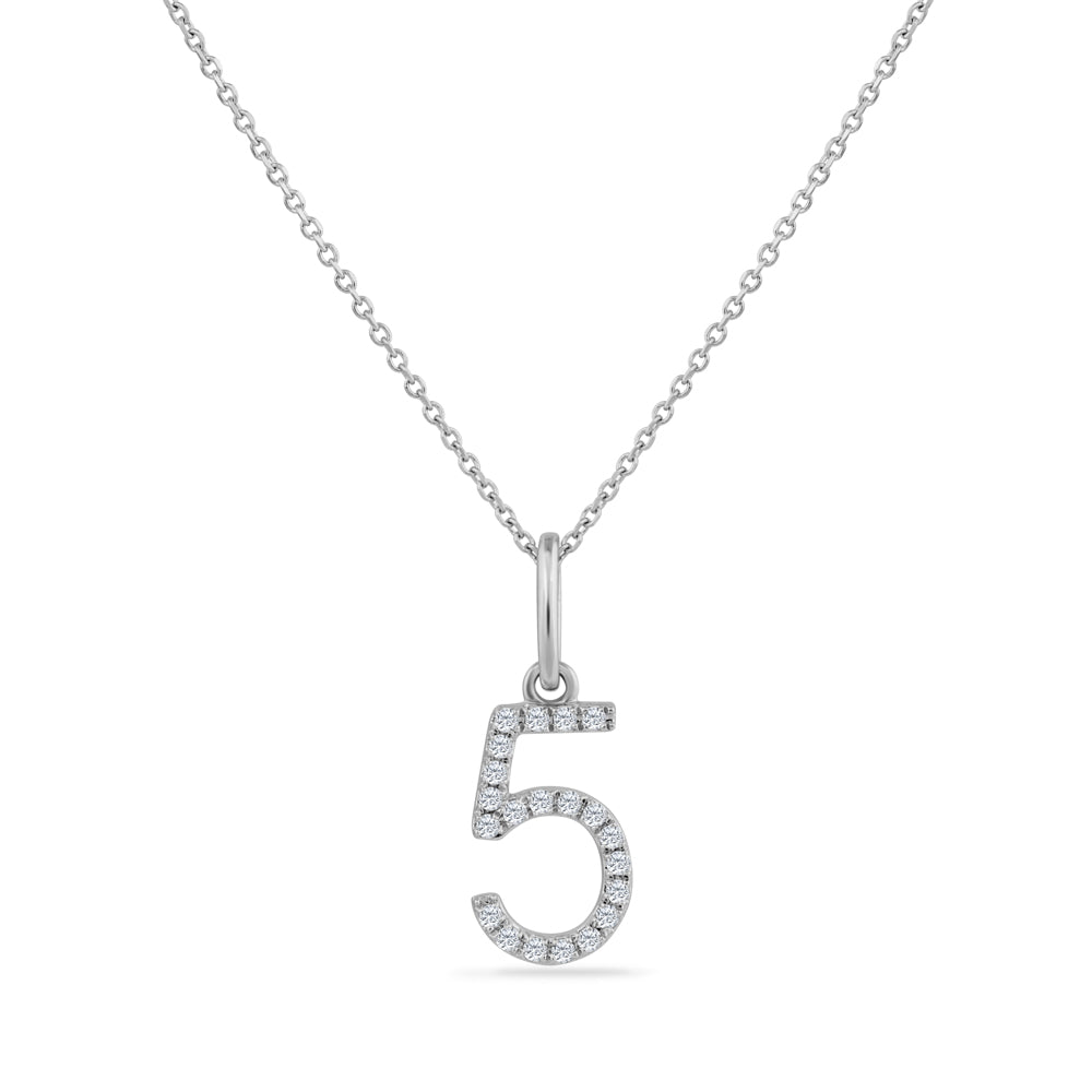 NUMBER 5 PENDANT WITH 20 DIAMONDS 0.08CT ON 18 INCHES CHAIN