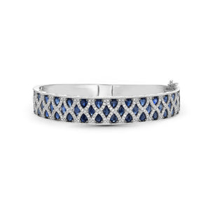 14K BANGLE WITH 252 DIAMONDS 1.26CT, 13 MARQUISE SAPPHIRES 2.35CT & 28 PEAR SHAPED SAPPHIRES 5.94CT, 12MM WIDE