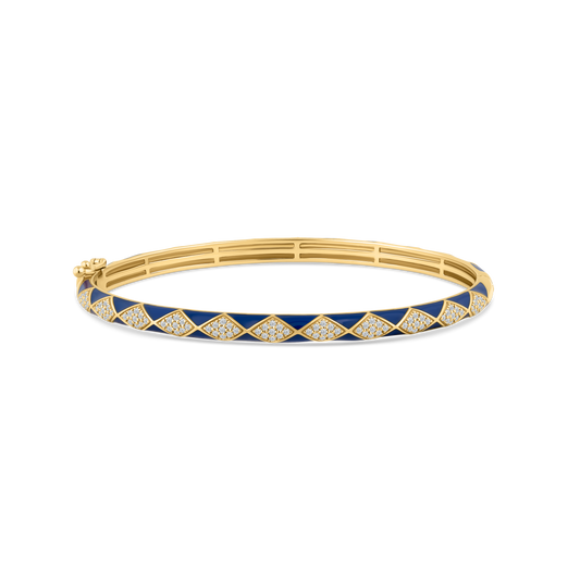 14K BLUE ENAMEL BANGLE WITH 0.50CT DIAMONDS. ALL ENAMEL WORK DONE IN HOUSE