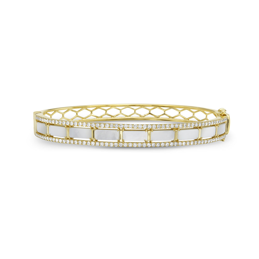 14K BRACELET WITH INLAID MOTHER OF PEARL AND 110 DIAMONDS 0.79CT, 7MM WIDE