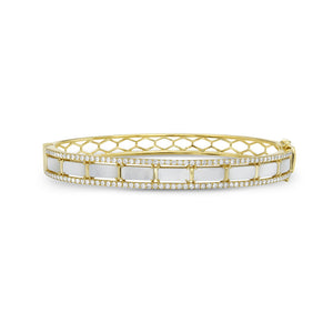 14K BRACELET WITH INLAID MOTHER OF PEARL AND 110 DIAMONDS 0.79CT, 7MM WIDE