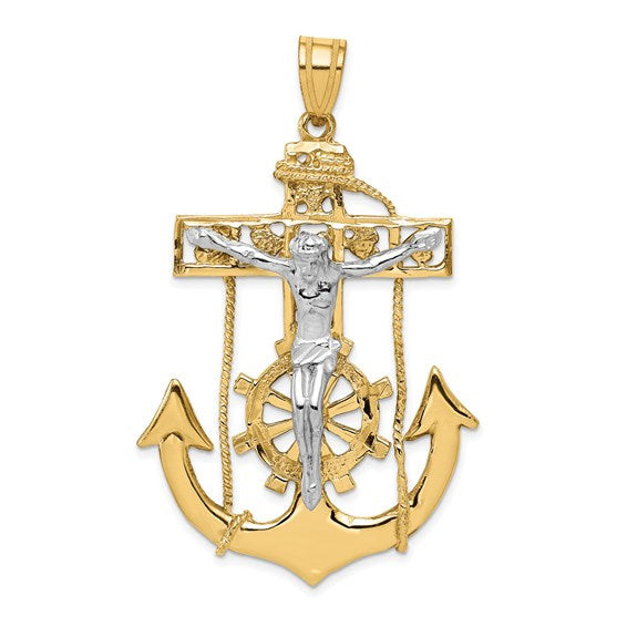 Pendentif crucifix de marin bicolore 14 carats
