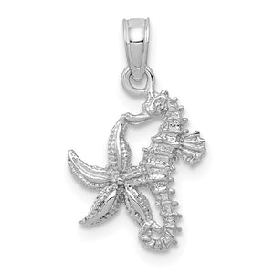 Perfect Pair 14K White Gold Seahorse & Starfish Pendant