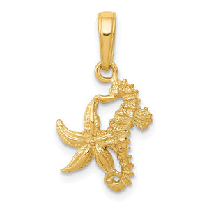 Perfect Pair 14K Yellow Gold Seahorse & Starfish Pendant