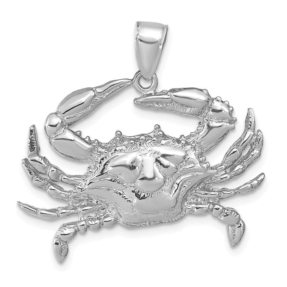 14K White Gold Intricate Blue Crab Pendant